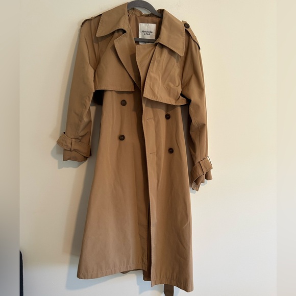 Abercrombie & Fitch Classic Trench Coat Wind Water Resistant Sz Small Camel Tan - Picture 3 of 9